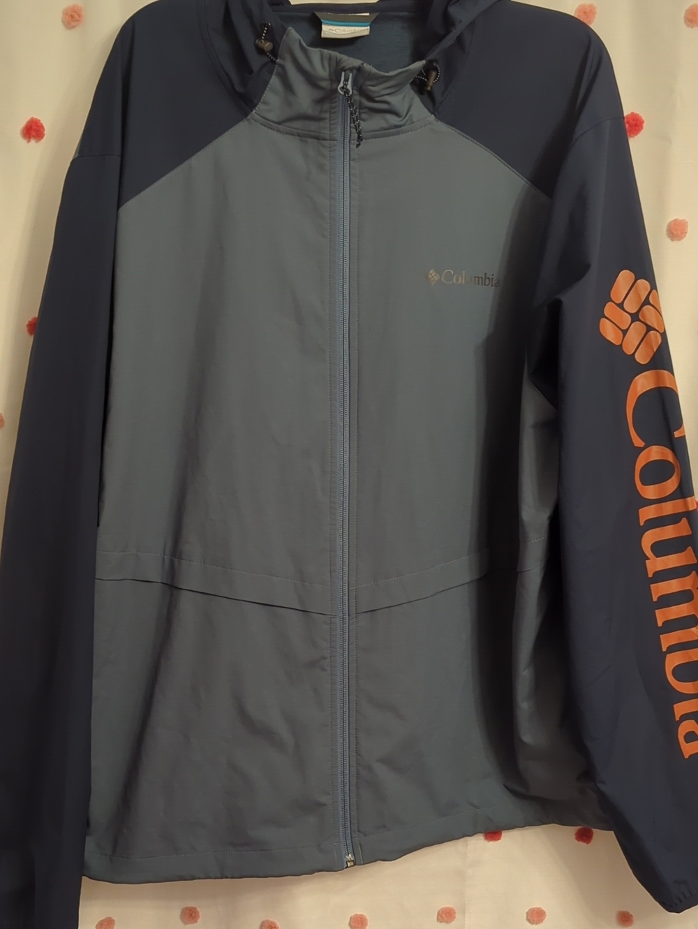 Columbia Two-Tone Blue Hooded Lightweight Jacket with Orange Logo